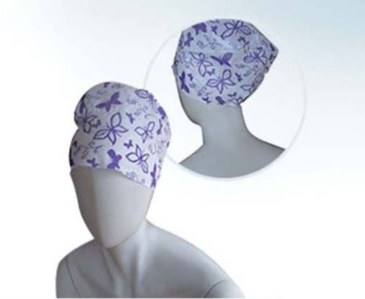 Operační čepice VIOLET- gumička, prodyšná netkaná textílie s  barevným vzorem 