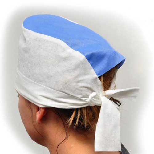 Operační čepice s úvazky, bílo-modrá