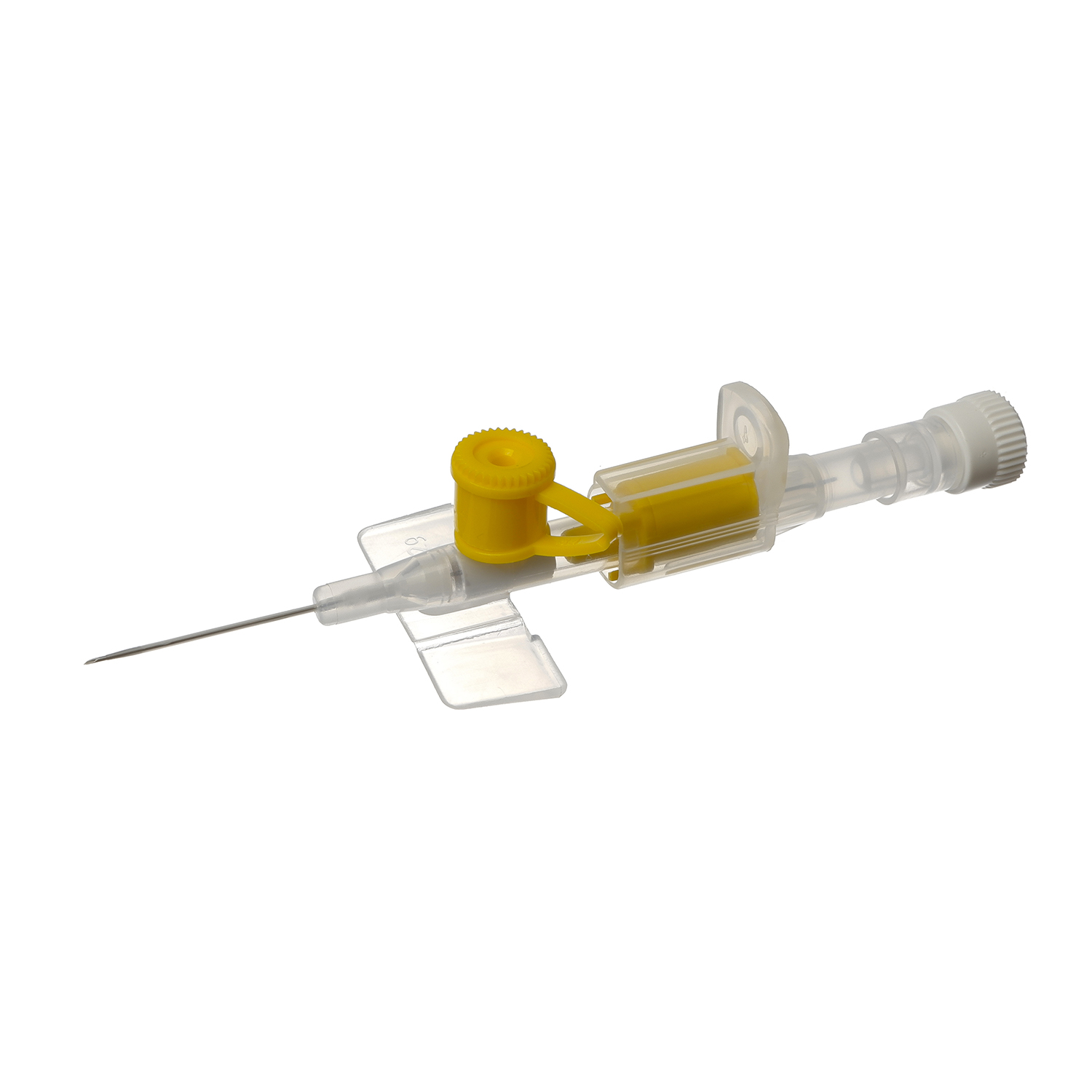 VM - I.V. bezpečnostní kanyla s křidélky a s portem, PU, 24 G x 19 mm - žlutá